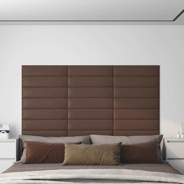 vidaXL Nástenné panely 12 ks hnedé 60x15 cm umelá koža 1,08 m²