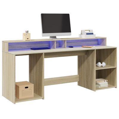 vidaXL Stôl s LED svetlami dub sonoma 200x55x91 cm kompozitné drevo