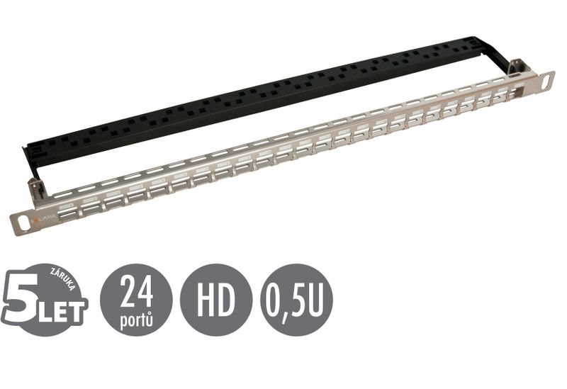 19'' modulárny neosadený high-density patch panel Solarix 24 portov 0,5U SX24HDM-0-STP-SL-UNI