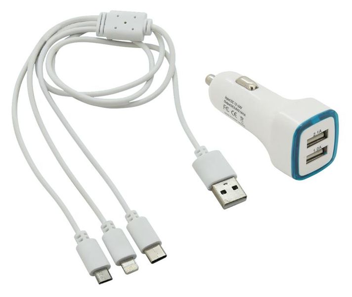 Nabíjačka telefónu Compass 07683 USB 3in1 (micro USB, iPhone, USB C) do autozapalovača