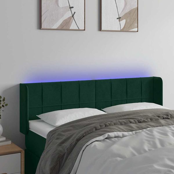 vidaXL Čelo postele s LED tmavozelené 147x16x78/88 cm zamat