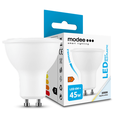 Modee Lighting LED Spot Alu-Plastic GU10 6W 550lm studená biela, stmievateľná (ML-GU10P6000K6W)