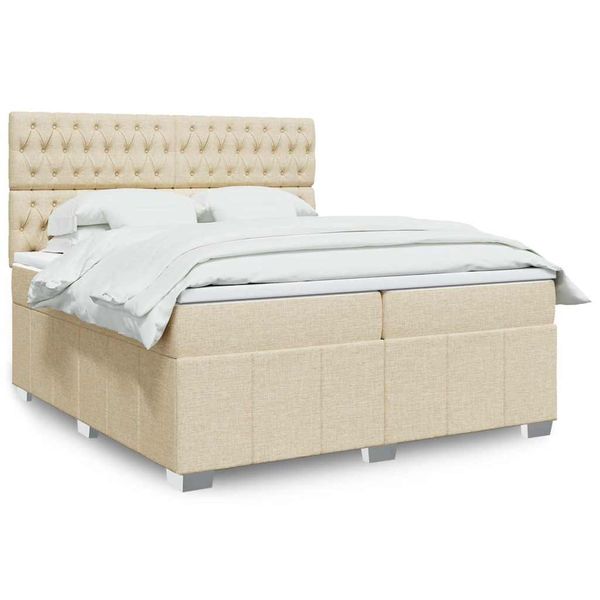 vidaXL Boxspring posteľ s matracom krémová 200x200 cm látka