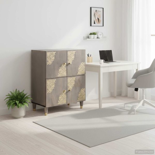 vidaXL Servírovacia skriňa s poličkou Šedá a zlatá 60 x 33 x 75 cm