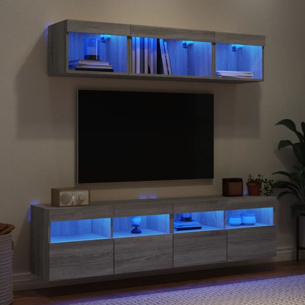 vidaXL 5-dielne TV nástenné skrinky s LED sivé sonoma kompozitné drevo
