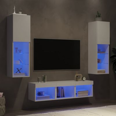 vidaXL 5-dielne TV nástenné skrinky s LED biele kompozitné drevo