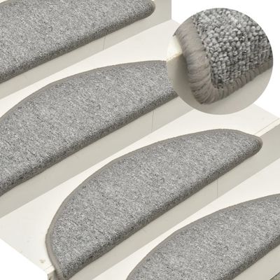 vidaXL Schodové rohože 15 ks 56x17x3 cm svetlosivé polkruhové