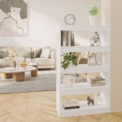 vidaXL Knižnica/deliaca stena, lesklá biela 80x30x135 cm