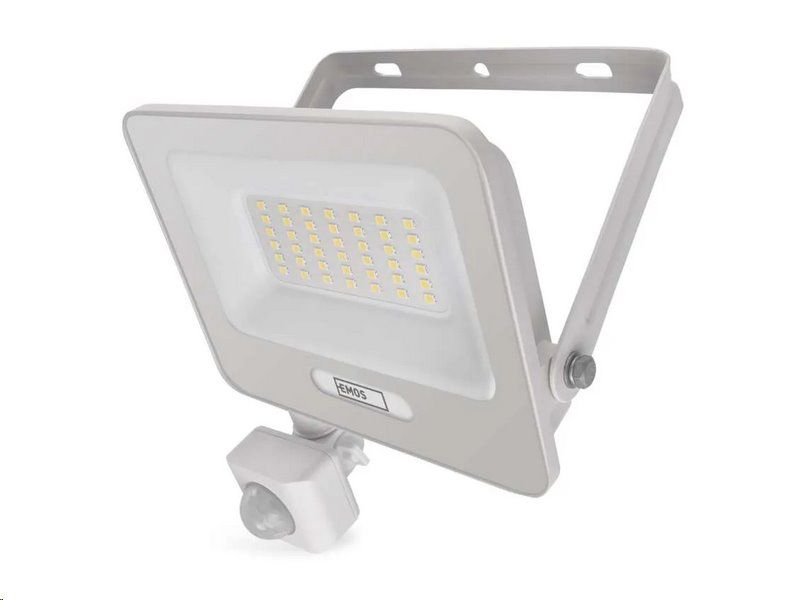 LED reflektor GLARO EMOS ZS2334W s pohybom citlivým čidlom, 30 W, biely, IP54, 3000 lm, neutrálny biely