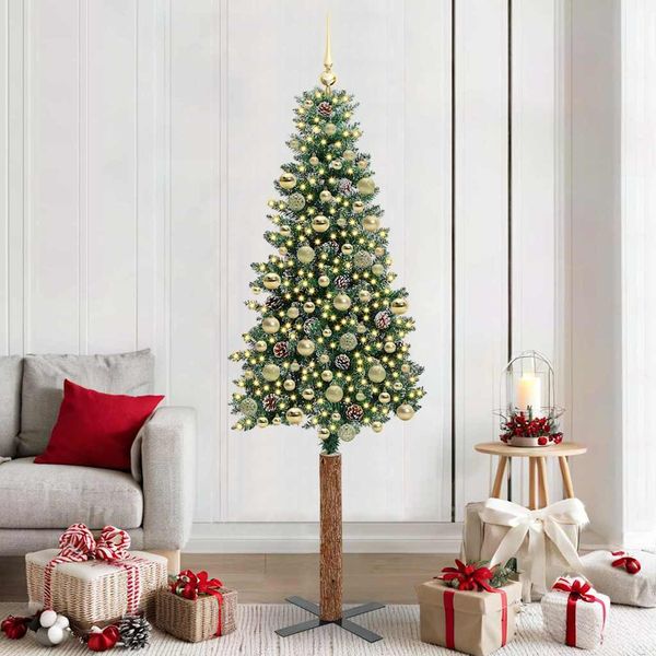 vidaXL Úzky vianočný stromček s 300 LED-i so stojanom Zelená 210 cm