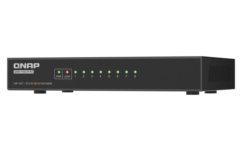 QNAP switch QSW-1108-8T-R2 (8x 2,5GbE port, pasívne chladenie, podpora 100M/1G/2,5G)