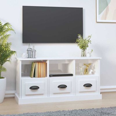 vidaXL TV skrinka lesklá biela 100x35x50 cm kompozitné drevo