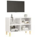 vidaXL TV stolík nohy z masívneho dreva lesklý biely 69,5x30x50 cm