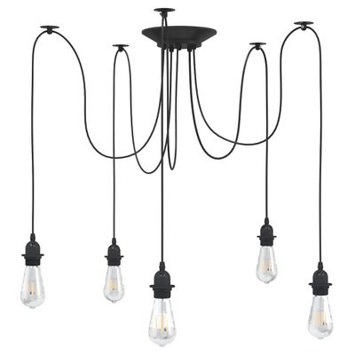 vidaXL Závesná lampa s 5 objímkami E27 čierny kov
