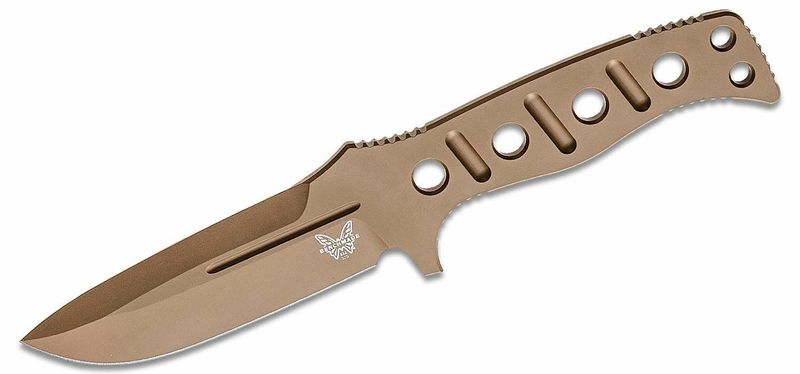 Benchmade 375FE-1 Silbert Adams nôž na prežitie 10,7 cm, celooceľový, hnedá, puzdro, klip