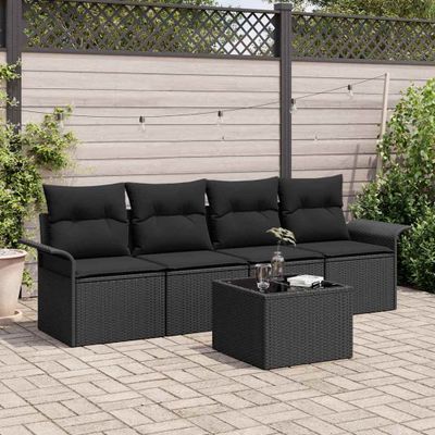 vidaXL Sada pohoviek s vankúšom 5 pcs Čierna polyratan