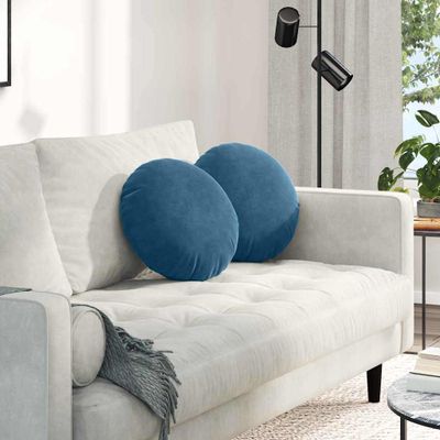 vidaXL Vankúše na sedenie 2 pcs Modrá Ø 40 x 13 cm Zamat