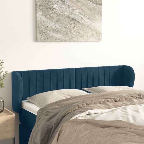 vidaXL Čelo postele so záhybmi tmavomodrá 147x23x78/88 cm zamat