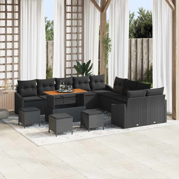 vidaXL Súprava záhradných pohoviek s vankúšom 13 pcs Čierna Poly ratan
