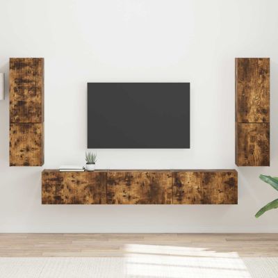 vidaXL Zostava TV skriniek Nástenný 4 pcs Dymová dub Kompozitné drevo