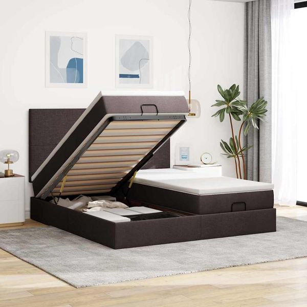 vidaXL Osmanský rám postele s matracmi tmavohnedá 200x200 cm látka