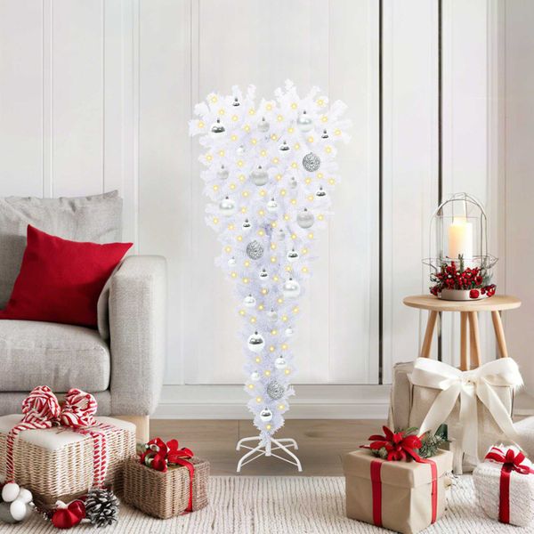 vidaXL Umelý vianočný stromček s 150 LED-i Biela 120 cm PVC a oceľ