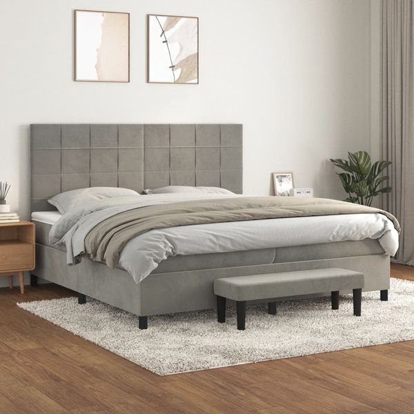 vidaXL Posteľný rám boxsping s matracom bledosivý 200x200 cm zamat