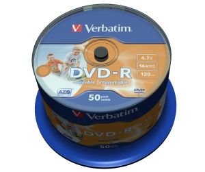 VERBATIM DVD-R (50-Pack) Cake/Print/16x/4.7GB/NoID