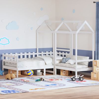 vidaXL Sada postele a lavice so strieškou biela 80x200 cm borovica