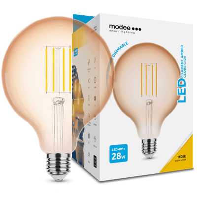 Modee LED Filament Amber Globe G125 4W E27 300lm, teplá biela, stmievateľná ( ML-G125FA1800K4WE27D)