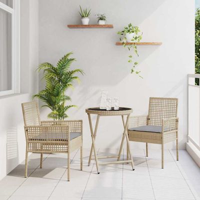 vidaXL Záhradný bistro set 3 pcs Béžová polyratan