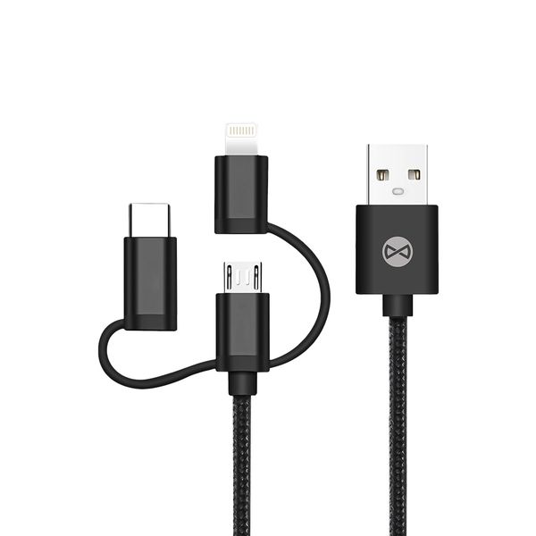 Forever 3v1 kábel USB - Lightning + USB-C + microUSB 1,0 m 1,5A čierny