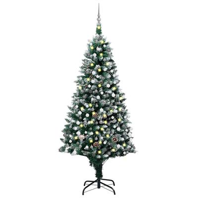 vidaXL Umelý vianočný stromček s LED a setom gulí a šiškami 210 cm