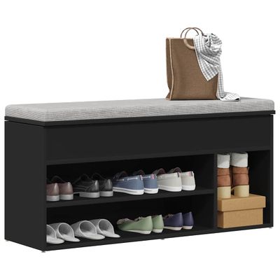 vidaXL Lavička na topánky čierna 102x30,5x45 cm kompozitné drevo