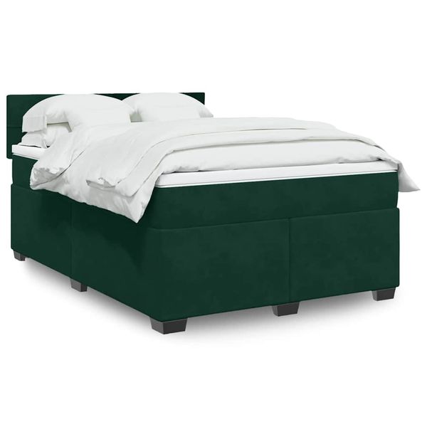 vidaXL Posteľný rám boxsping s matracom tmavozelený 140x200 cm zamat