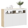 vidaXL Komoda s LED svetlami biela a dub sonoma 115,5x30x75 cm
