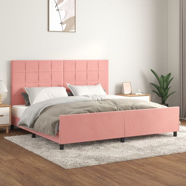 vidaXL Rám postele s čelom ružový 200x200 cm zamat
