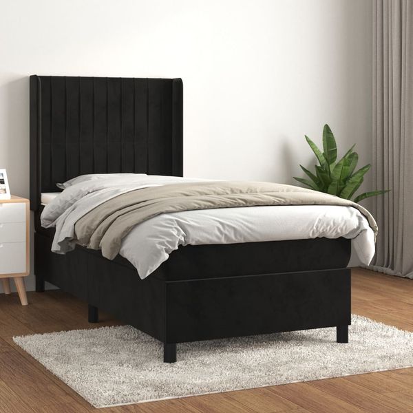 vidaXL Posteľný rám boxspring s matracom čierny 90x200 cm zamat