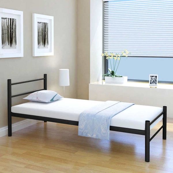vidaXL Posteľ s matracom, čierna, kov 90x200 cm