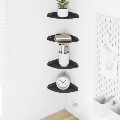 vidaXL Závesná polica s poličkou 4 pcs Čierny 15 x 15 x 2 cm