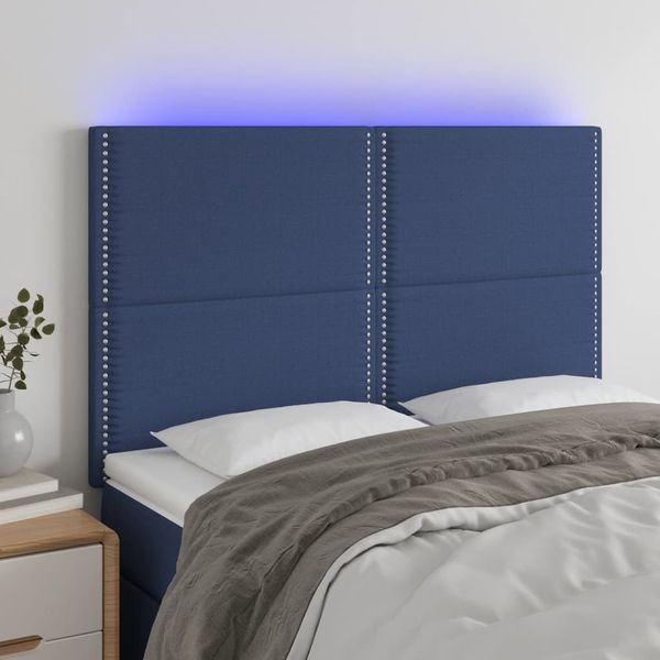 vidaXL Čelo postele s LED modré 144x5x118/128 cm látka