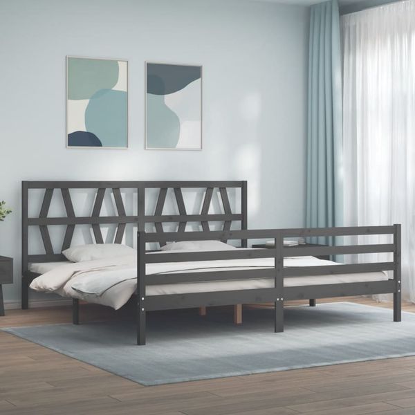 vidaXL Posteľný rám s čelom sivý 200x200 cm masívne drevo