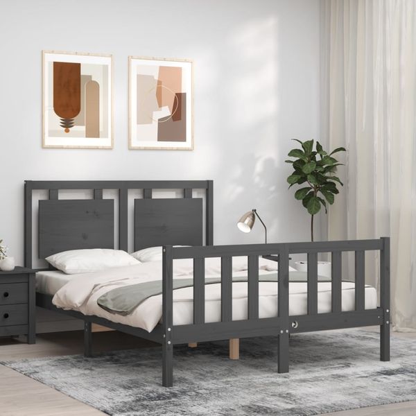 vidaXL Rám postele s čelom sivý 140x190 cm masívne drevo