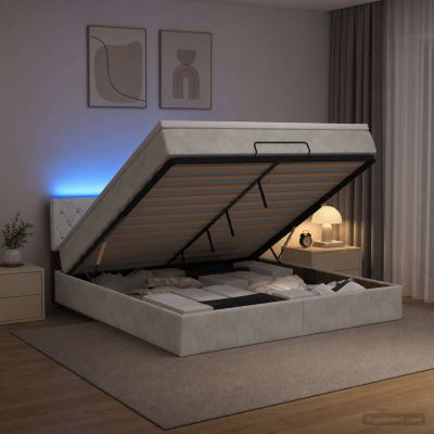 vidaXL Ottoman posteľ s matracom a LED Svetlosivá 140 x 190 cm Zamat