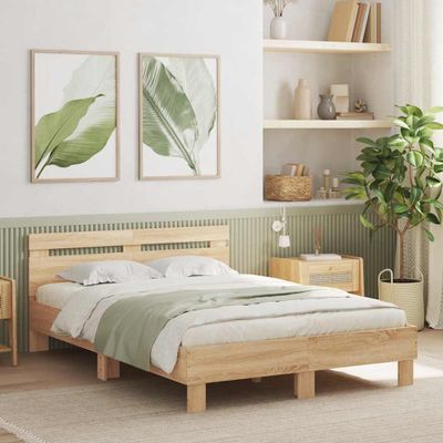 vidaXL Posteľný rám s čelom a LED dub sonoma 120x190 cm