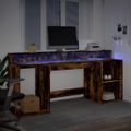 vidaXL Stôl s LED svetlami dymový dub 200x55x91 cm kompozitné drevo