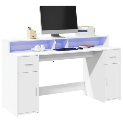vidaXL Stôl s LED svetlami biely 160x55x91 cm kompozitné drevo