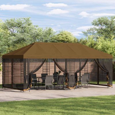 vidaXL Altánok so stenami 6 x 3 m Sivohnedá Polyester a oceľ 190