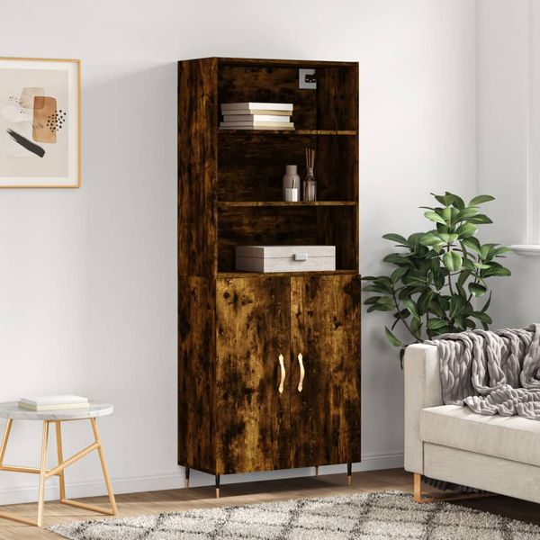 vidaXL Vysoká skrinka dymový dub 69,5x34x180 cm spracované drevo