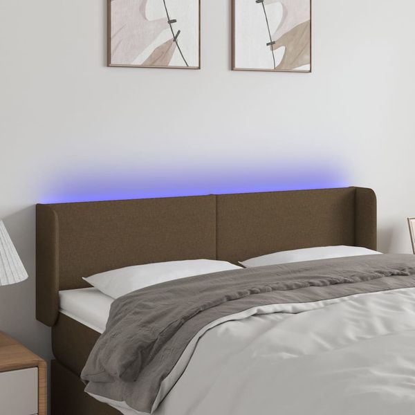 vidaXL Čelo postele s LED tmavohendé 147x16x78/88 cm látka